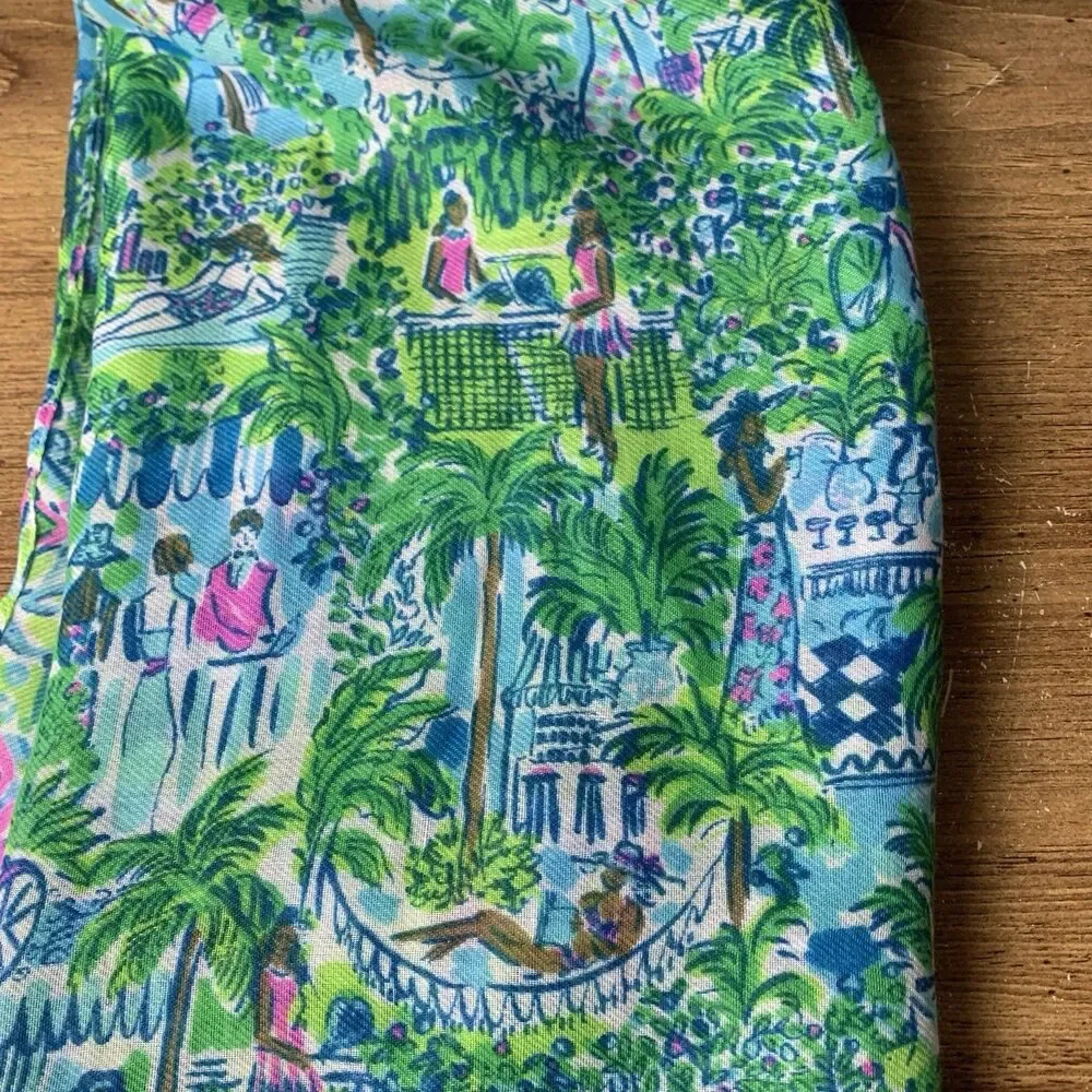 Lilly Pulitzer Resort Scarf Multicolor Sprout Green One Size Tassle Pink Beach